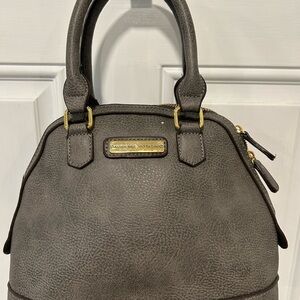 Adrienne Vittadini Medium Dome Crossbody Handbag Gray Leather Purse
